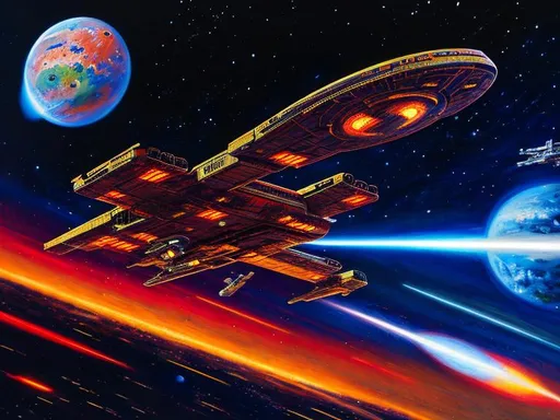 Prompt: phaser, dead, battle, action, war, spaceship, wreck, oil painting, hd quality, UHD, hd , 8k, hyper realism, panned out view resolution, spaceman, ancient, laser, explosion, many colours, spacewar, saucer, ice planet, rotting, rust, pew pew, beam, fire, explosion, dead planet, firepower,