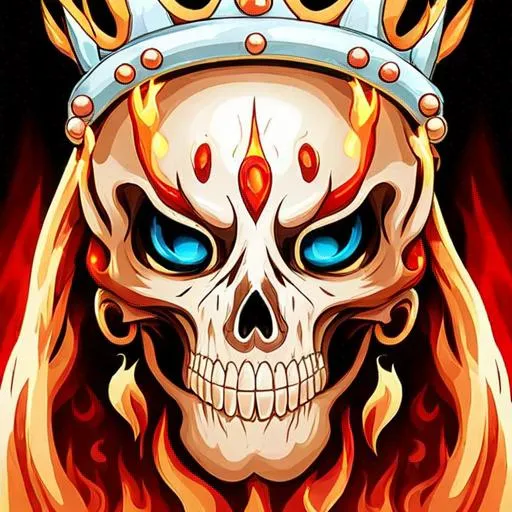 Prompt: Flaming skull wearing a crown anime style