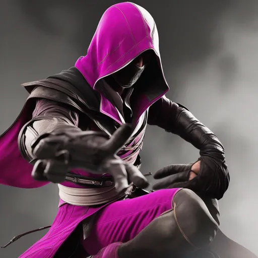Prompt:  A Assassin From Assassin's Creed Using A Magenta Suit And A Black Glove