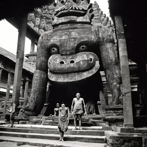 Prompt: giant creature found in Indonesia temple circa 1950
