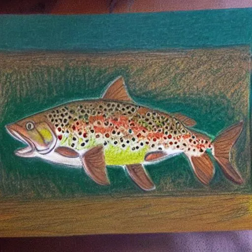 Brown Trout Drawn By A 6 Year Old, Pastels 