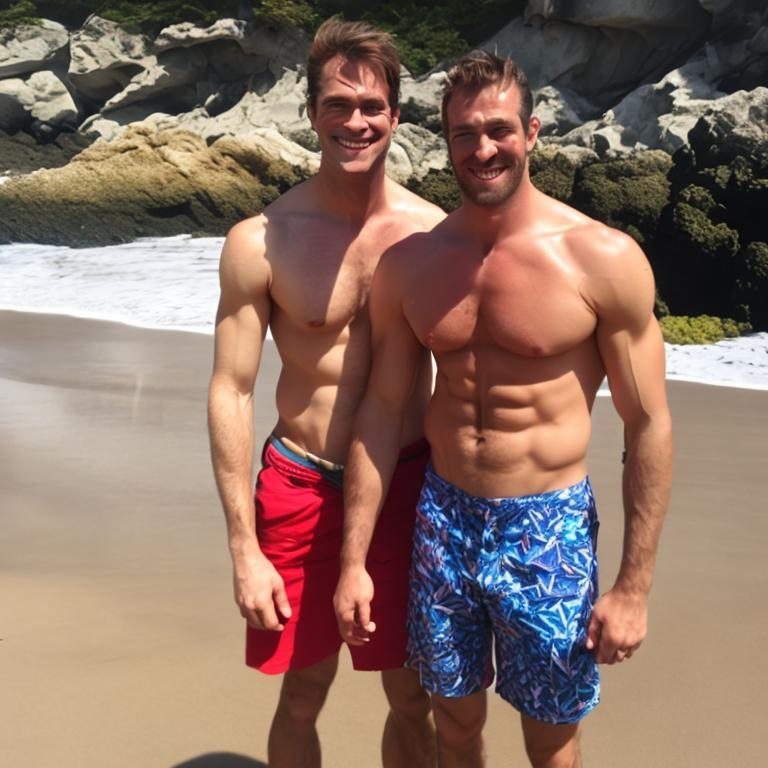 2handsome beardless man a and tall with abs in a beach | OpenArt