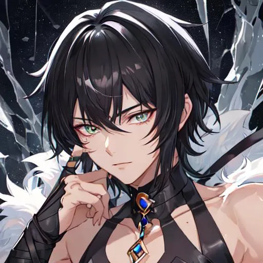 Prompt: Midnight male cat boy (short black hair) scar on his neck, 8k, UHD, highly detailed, best quality, on his knees