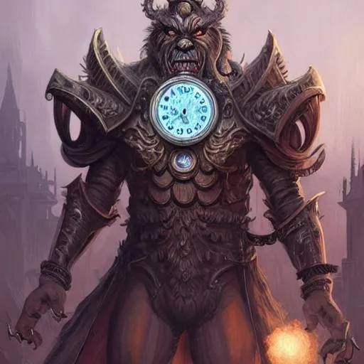 an adamantine clockwork monsterlooking unamused at a... | OpenArt