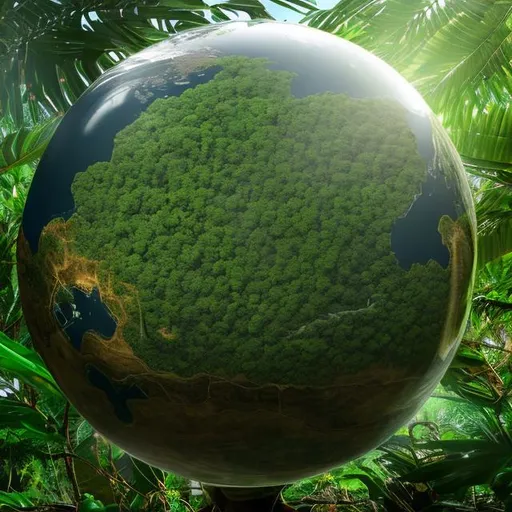 Prompt: A floating earth globe in the middle of a jungle super detailed super real perfect picture