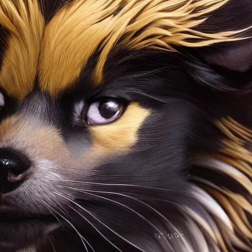 Prompt: Portrait of a fluffy anthro wyvern fursona with iridscent black fur and golden markings, with cute face, vaporwave streets, perfect composition, hyperrealistic, super detailed, 8k, high quality, trending art, trending on artstation, sharp focus, studio photo, intricate details, highly detailed, by greg rutkowski