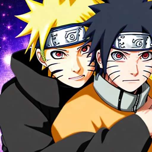 Prompt: Naruto and sasuke  huigging detailed
