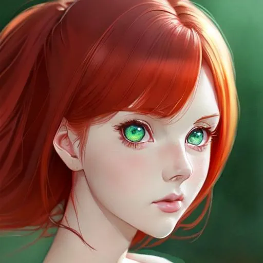 Anime Eyes Close Up. Anime Character Face Close Up with green eyes and red  hair ilustração do Stock