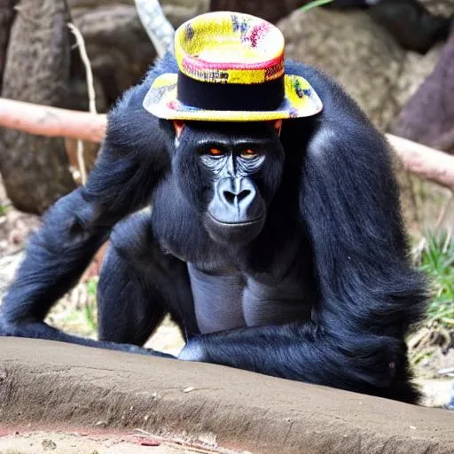 Prompt: Five gorillas that are from Mexico and has a sombrero hat on his head