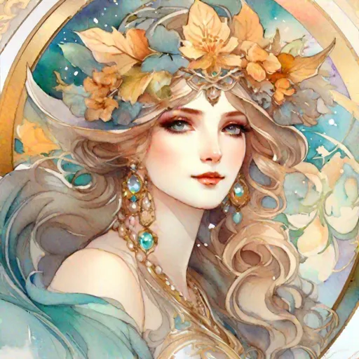 Prompt: aestas, Tarot, alphonse mucha, rococo, trending on artstation, watercolor, fantasy art