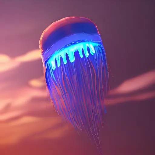 Prompt: jellyfish flying through the clouds during sunset