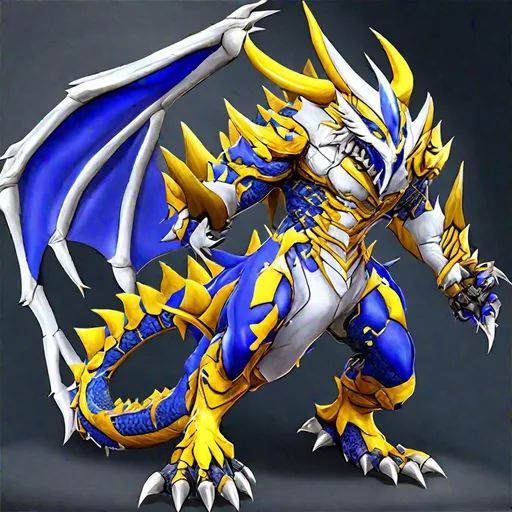 Prompt: dragon white eyes blue fused with wargreymon , 8k , splash art