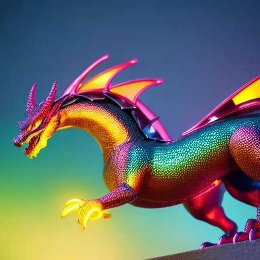 Prompt: Full body for a four-legged quadrupedal dragon statue, with bright neon highlights, very glossy and shiny, reflective, perfect composition, hyperrealistic, super detailed, 8k, high quality, trending art, trending on artstation, sharp focus, studio photo, intricate details, highly detailed, Trending on Artstation, Cozy wallpaper, Pastel colors, soft lighting