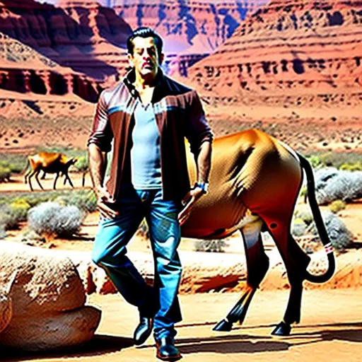 Prompt: Salman khan photoshoot with antelope