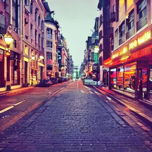 Prompt: , evening, shifts, beautiful, city, street, cool, aesthetic, pretty