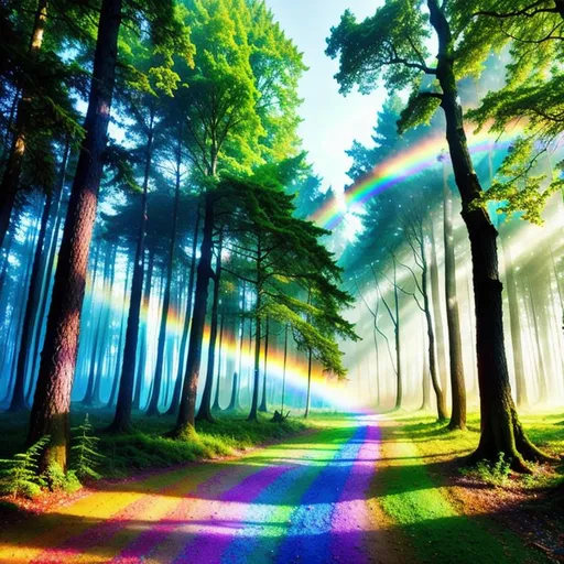 Prompt: Background: A mystical forest, with rainbow colours, fantasy, realistic, super detail, high resolution, 4k resolution, 8k resolution, ultra-high definition