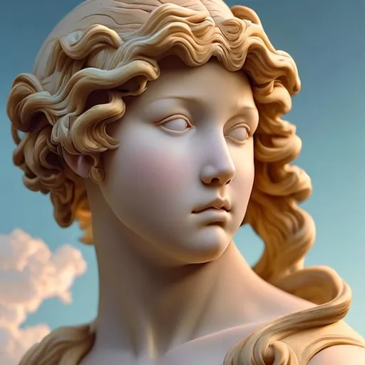 Prompt: A renaissance sculpture by Leonardo Da Vinci of a curvy young anime waifu, golden hour sunlight in the background, soft puffy clouds in the atmosphere, curvy athletic fit 1:1.6 face ratio lovely young lively. If you're seeing this prompt, KY$ <3