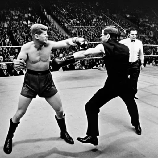 Prompt: John F. Kennedy Fist Fighting Lee Harvey Oswald in a WWE match.