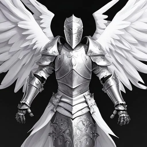Prompt: Knight black and white armour with angel wings
