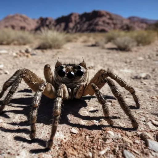 Prompt: massive desert spider, wolf spider, hairy, poisonous