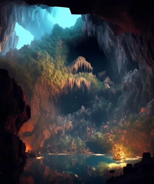 Prompt: Mountain cave with other dimentional lives