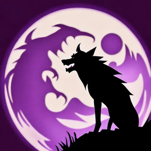 Prompt: A logo of a werewolf howling at a purple moon