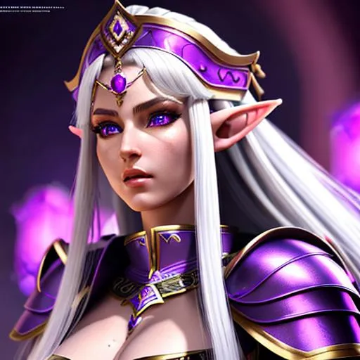Prompt: An woman purple skins elf hyperdetailed, with long white hair, wearing the armor of a Roman centurion, Hyperdetailed photorealism, 108 megapixels, amazing depth, powerful imagery, psychedelic Overtones, 3D finalrender, 3d shading, cinematic lighting, artstation concept art.

