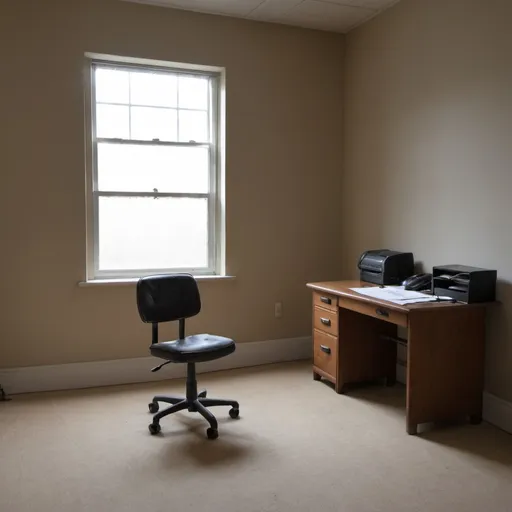 Prompt: a bare room with a desk and a chair