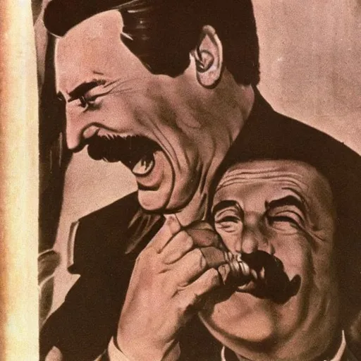 Prompt: Stalin eats children's arm, high resolution scan