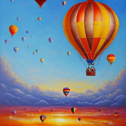 Prompt: oil painting, hot air balloon