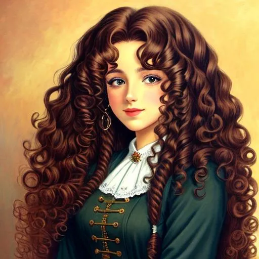 Prompt: a woman with long curly hair