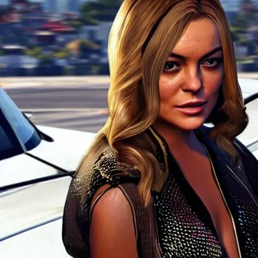 beautiful lindsay lohan in gta v loading screen | OpenArt