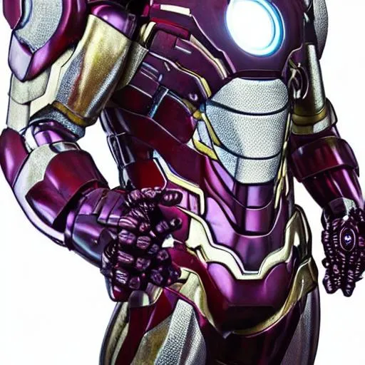 Prompt: highly detailed master piece of iron-man with silver armor with purple crystal spikes on the arms