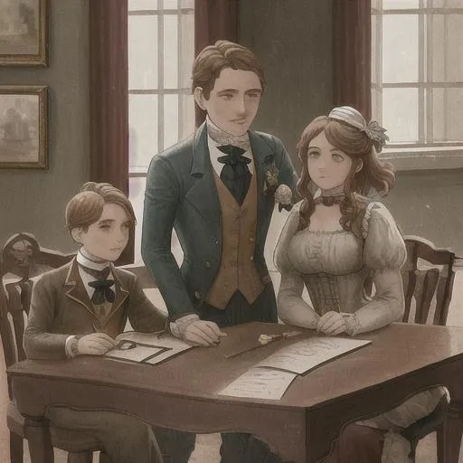 Prompt: create the 19e century as a family