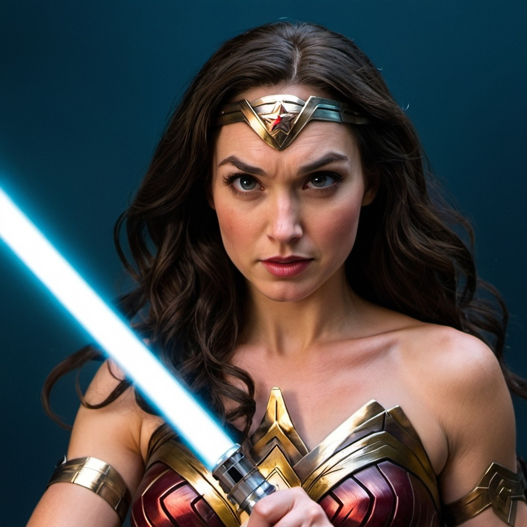 Wonder Woman holding Light Sabre close-up view