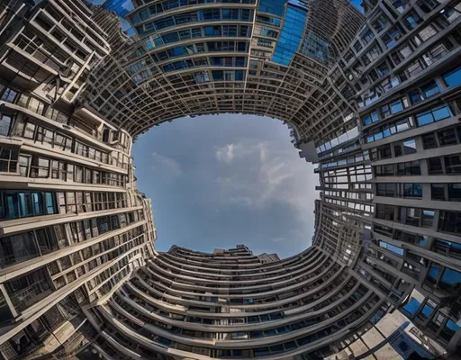 Prompt: fish eye high rise building