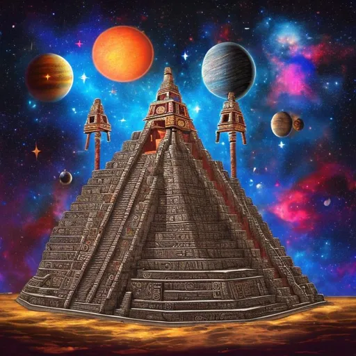 Prompt: Aztec temple in deep space 