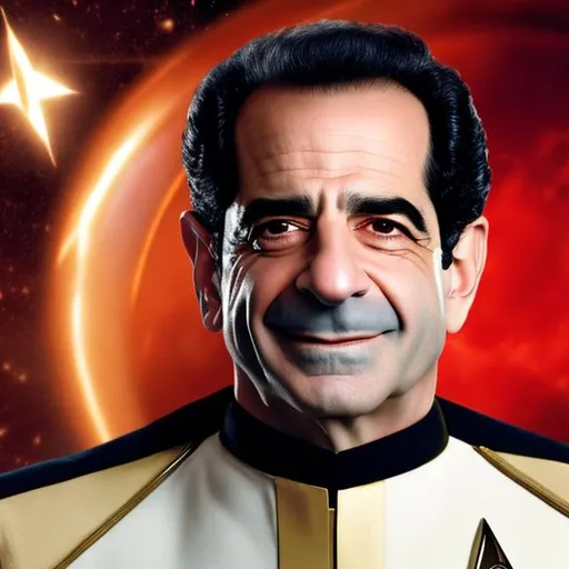 Prompt: A portrait of Tony Shaloob, wearing a Starfleet uniform, in the style of "Star Trek the Next Generation."