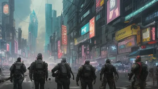 Prompt: Cyberpunk mechs, Riots in the streets, corporate corruption, cities burning, and a single flower in the chaos, tear gas, gas masks, pills, cash money