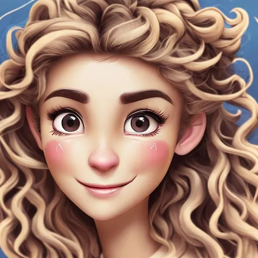 Prompt: create the avatar face of a female artist  years old 
from greece with blonde medium curly hair  , 
with black eyebrows, with beautiful face like christine efstathiou or irene pappa, sweet and smily, hair tied back . happy sweet face , and attractive , with little nose , big eyes, rectangle face,
like irene pappa greek actress. very very beautiful and sweet. 45 years old artist , author and painter, naturallism , pretty, enchaging
