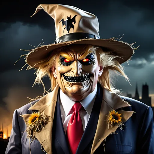 Prompt: president Donald trump as the villain scarecrow from batman