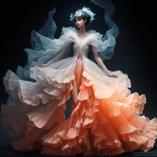 Prompt: minimalist black light haute couture full body ethereal serene charybdis arboreal fashions vogue abstract editorial album cover shot with nikon z8 --s 750 --w 100 --c 20