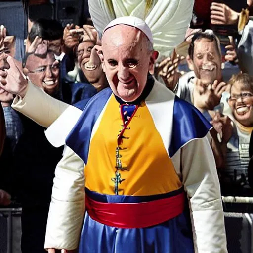 Prompt: The pope imitates a dragon ball character.