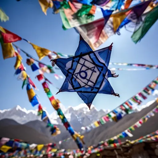 Prompt: star of david with dot inside on prayer flags