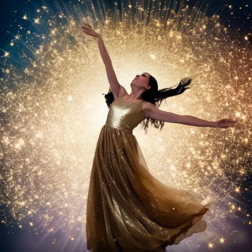 Prompt: Gold sparkly magic spell flying through the air