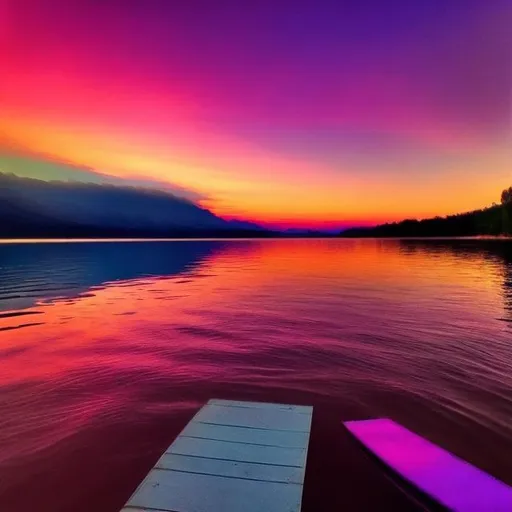 Prompt: Beautiful sunset with pink and purple accents over a beautiful lake