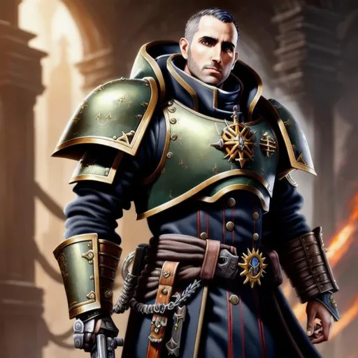 Prompt: A hyper-detailed oil painting of an Inquisitor (warhammer40k), standing on a xenos corpse, hyper detailed faces, hyper-detailed scene, bright lighting, 8k resolution, perfect composition, super detailed, 8k, high quality, sharp focus, intricate detail, full view