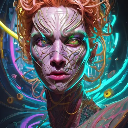Prompt: "super ultra magna hyperdetailed ultra hyperrealistic  portrait of  Illuminati a delirium of the endless infinite,  bright neon vivid colourful articulate make up, the sandman, made by caravaggio stanley artgerm lau wlop rossdraws artstation cgsociety concept art cgsociety octane render"