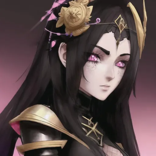 Prompt: highly detailed anime goddess with black and pink armor goth 