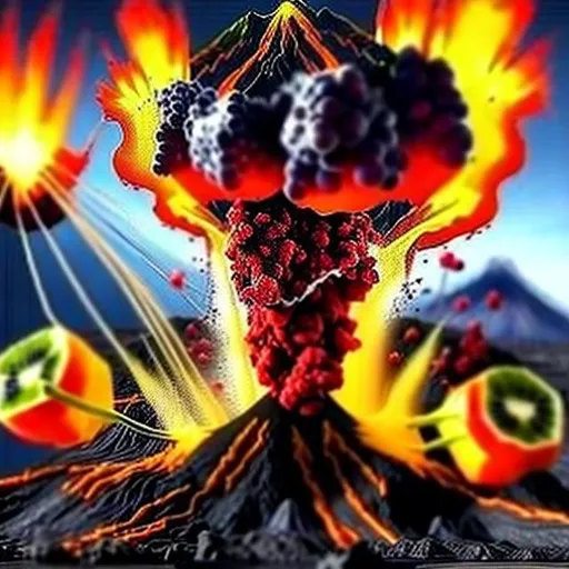 Prompt: Fruit exploding out of a volcano